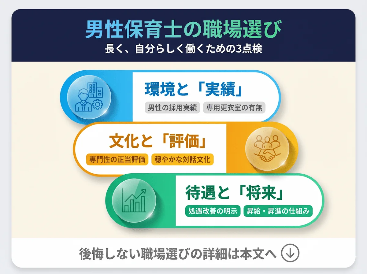 3. 男性保育士の転職で「長く働ける職場」を見極める3つのポイント
