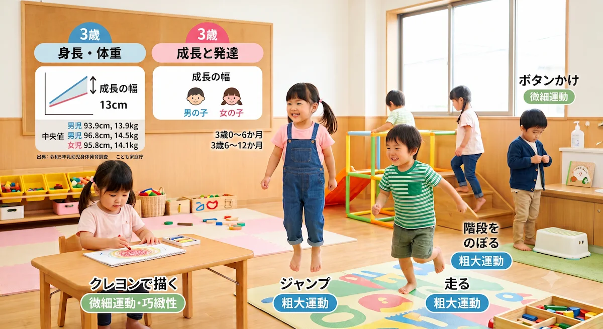 2. 3歳児の身体と運動の発達｜身長・体重の目安