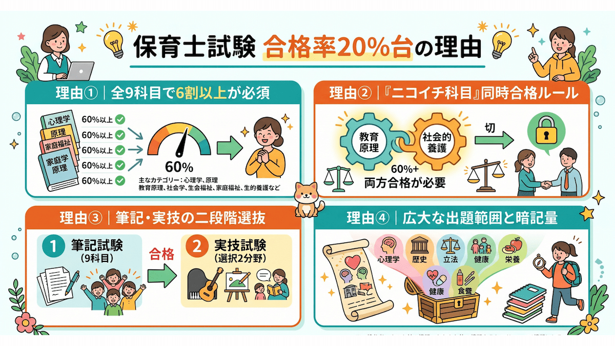 2. 保育士試験の合格率が低い4つの理由